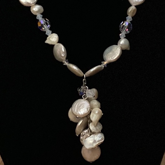 DOL Coin Pearl&Swarovski Crystal Necklace/Ear Set - Picture 2 of 6